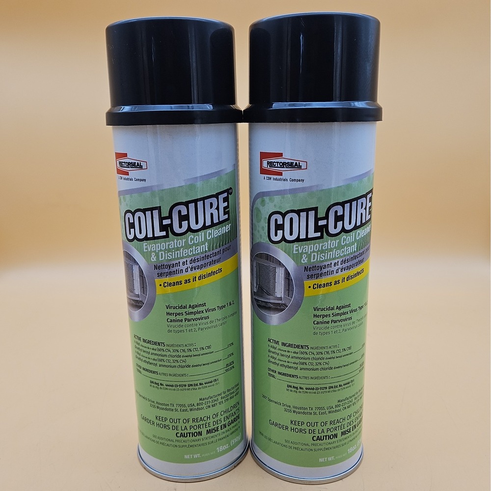 RECTORSEAL COIL-CURE Evaporator Coil Cleaner Spray 18 Ounce Aerosol New 2 Pack